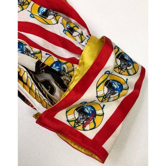 VINTAGE Exit Shops 100% Silk Nautical Scarf Print Shirt Women Medium Long Sleeve - Picture 3 of 6